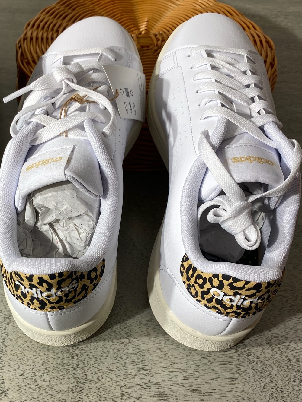 adidas White Sneakers with Leopard-Print Heel